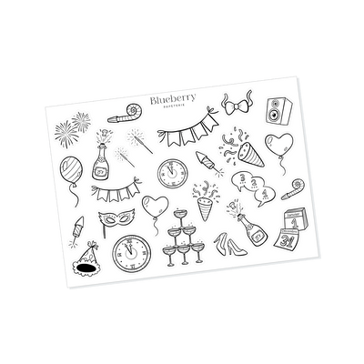 Autocollants Gribouillis du Nouvel an - Blueberry Papeterie