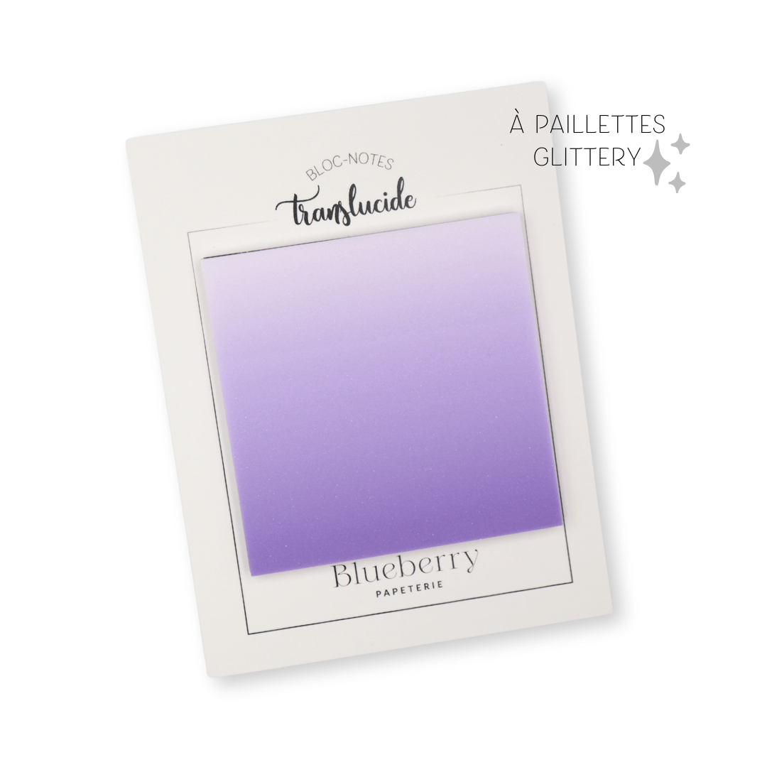 Bloc notes autocollant translucide à paillettes - Prune - Blueberry Papeterie