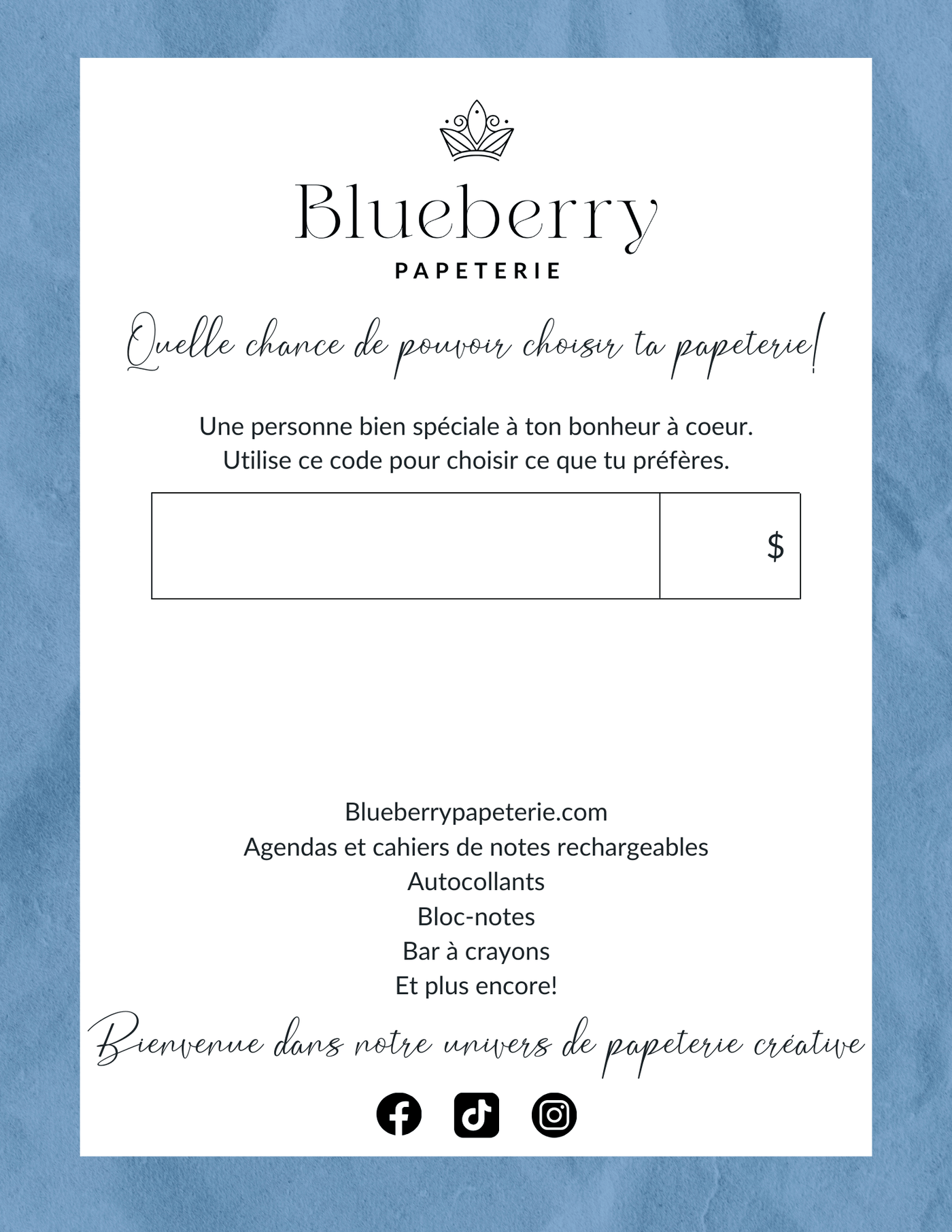 Carte cadeau Blueberry Papeterie - Blueberry Papeterie