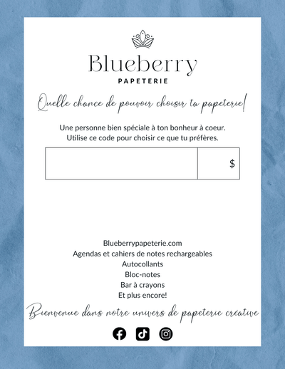 Carte cadeau Blueberry Papeterie - Blueberry Papeterie