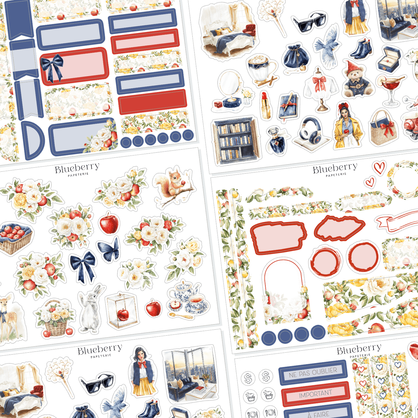 Collection d'autocollants Princesse Blanche comme neige - Blueberry Papeterie
