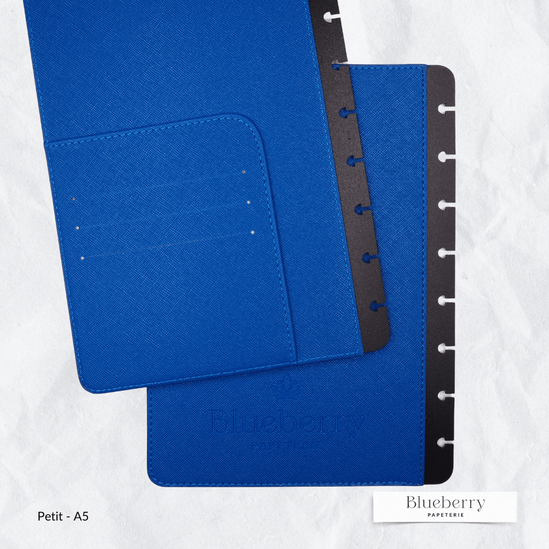 Couverture en cuir végan Saffiano - Petit A5 - Blueberry Papeterie