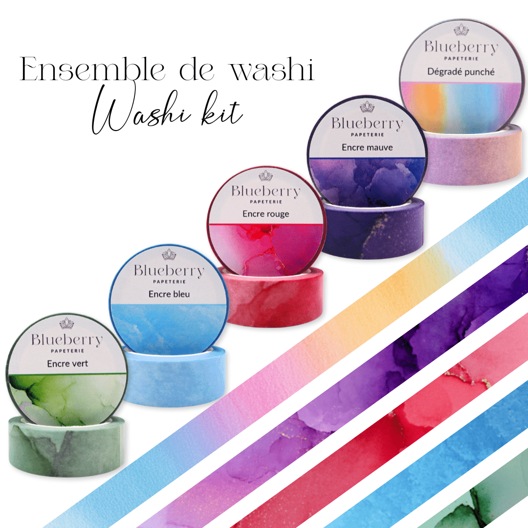 Ensemble Washi tape colorés - Blueberry Papeterie