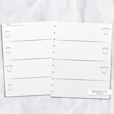 Intérieur de l'agenda - Horizontal sur deux pages - 2e édition - Grand - Blueberry Papeterie