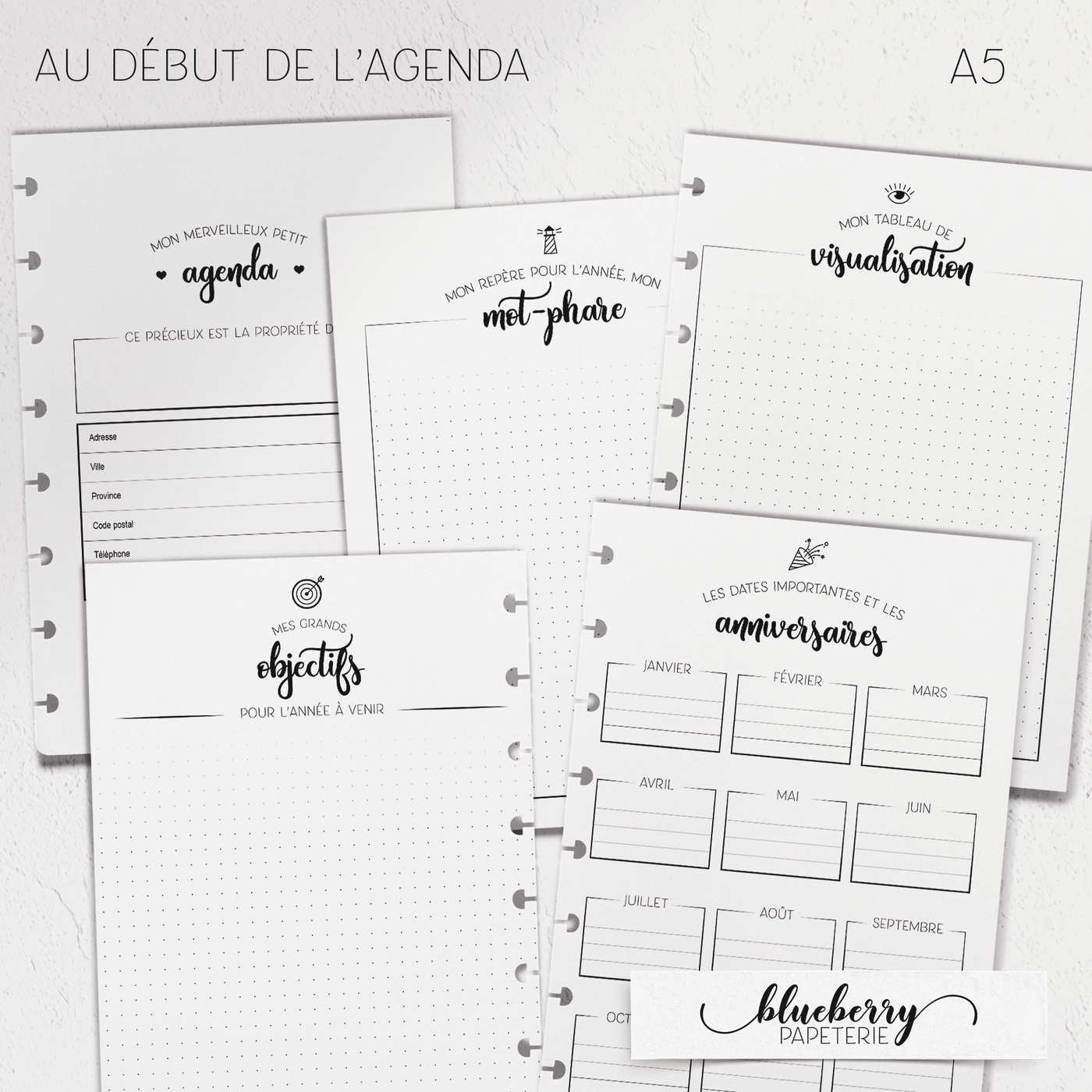 Intérieur de l'agenda - Vertical heures - 1re édition - Petit A5 - Blueberry Papeterie