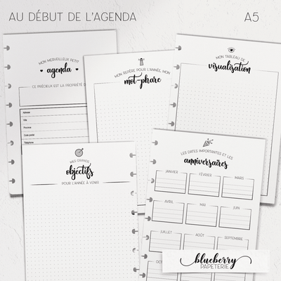 Intérieur de l'agenda - Vertical heures - 1re édition - Petit A5 - Blueberry Papeterie