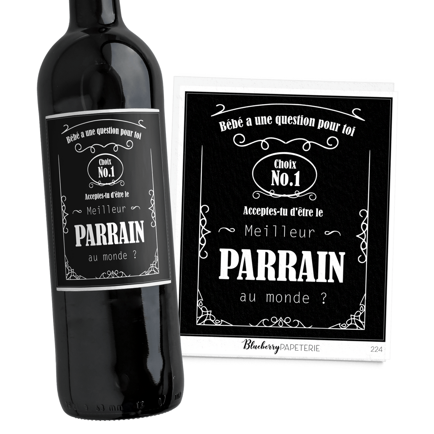Étiquette à bouteille de vin - Parrain/marraine Wiskey - Blueberry Papeterie