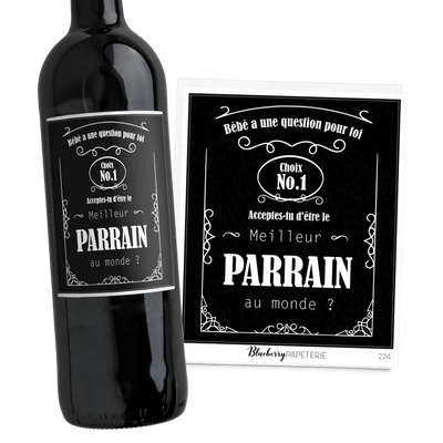 Étiquette à bouteille de vin - Parrain/marraine Wiskey - Blueberry Papeterie