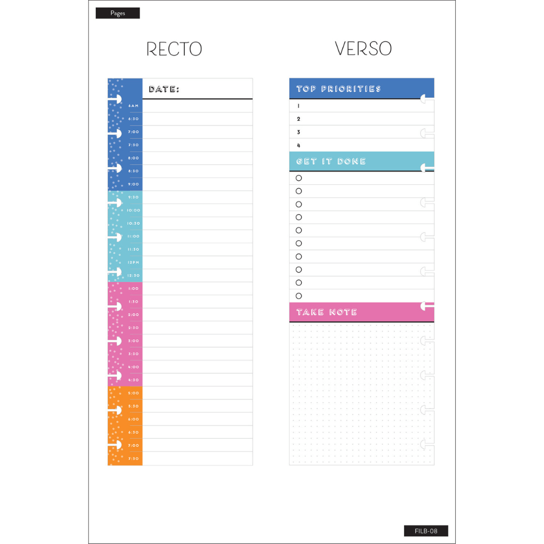 Recharge papier Happy Planner- Horaire - Blueberry Papeterie