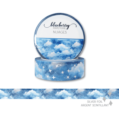 Ruban Washi scintillant - Nuages - Blueberry Papeterie